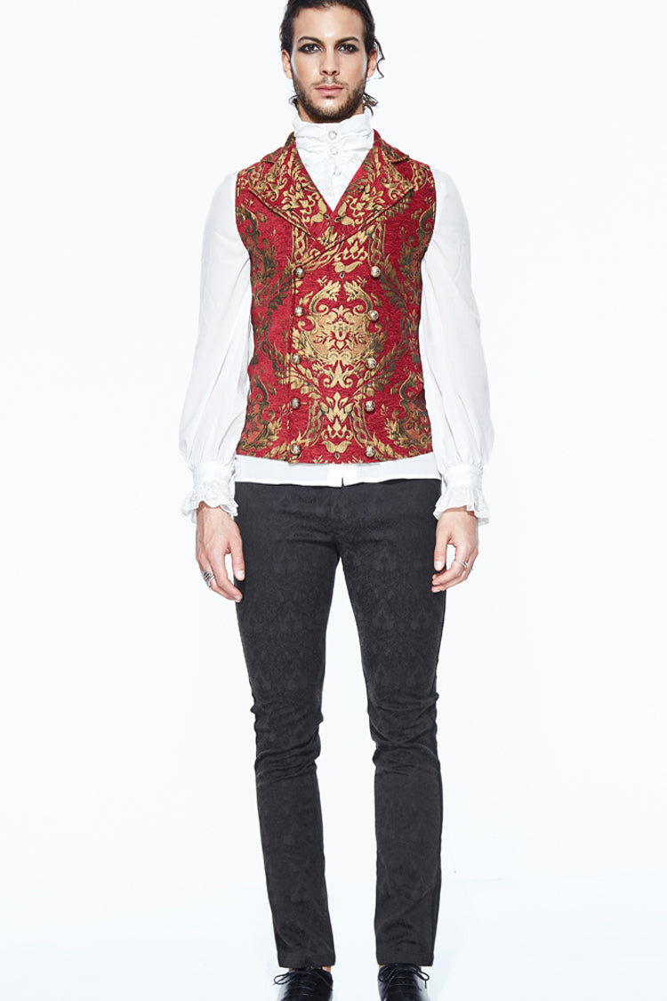 Red/gold Palace Short Big Jacquard Pattern Gothic Waistcoat