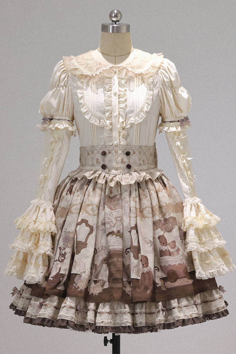 Briana Bear Print Dream Doll Lolita Dress + Jsk + Skirt + Shirt + Petticoat