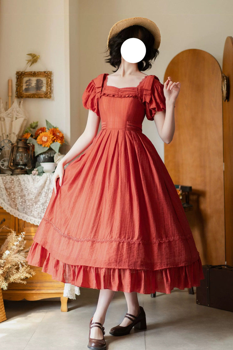 Red [forest Gallery] Square Collar Short Sleeves Ruffled Bow Classic Lolita Dress