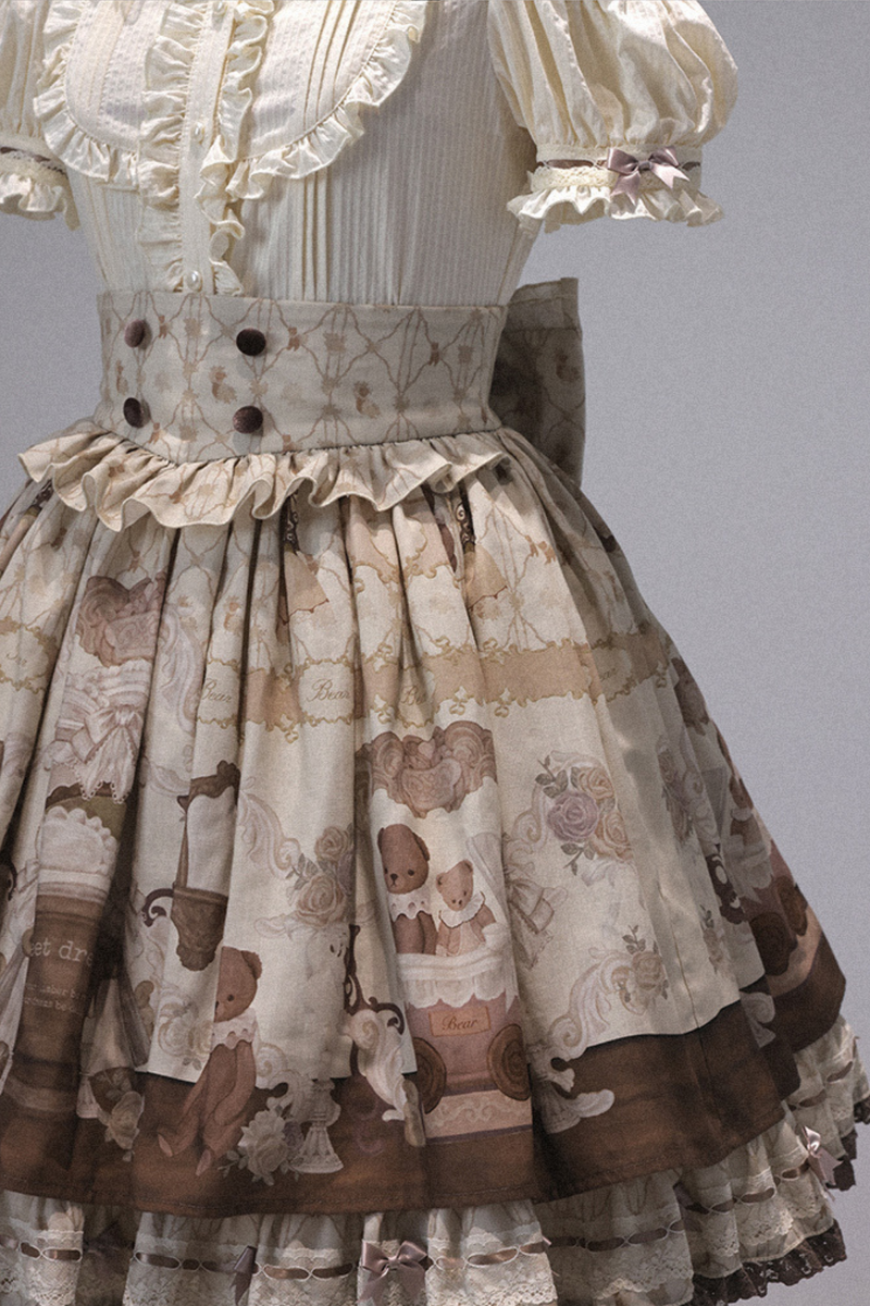 Briana Bear Print Dream Doll Lolita Dress + Jsk + Skirt + Shirt + Petticoat