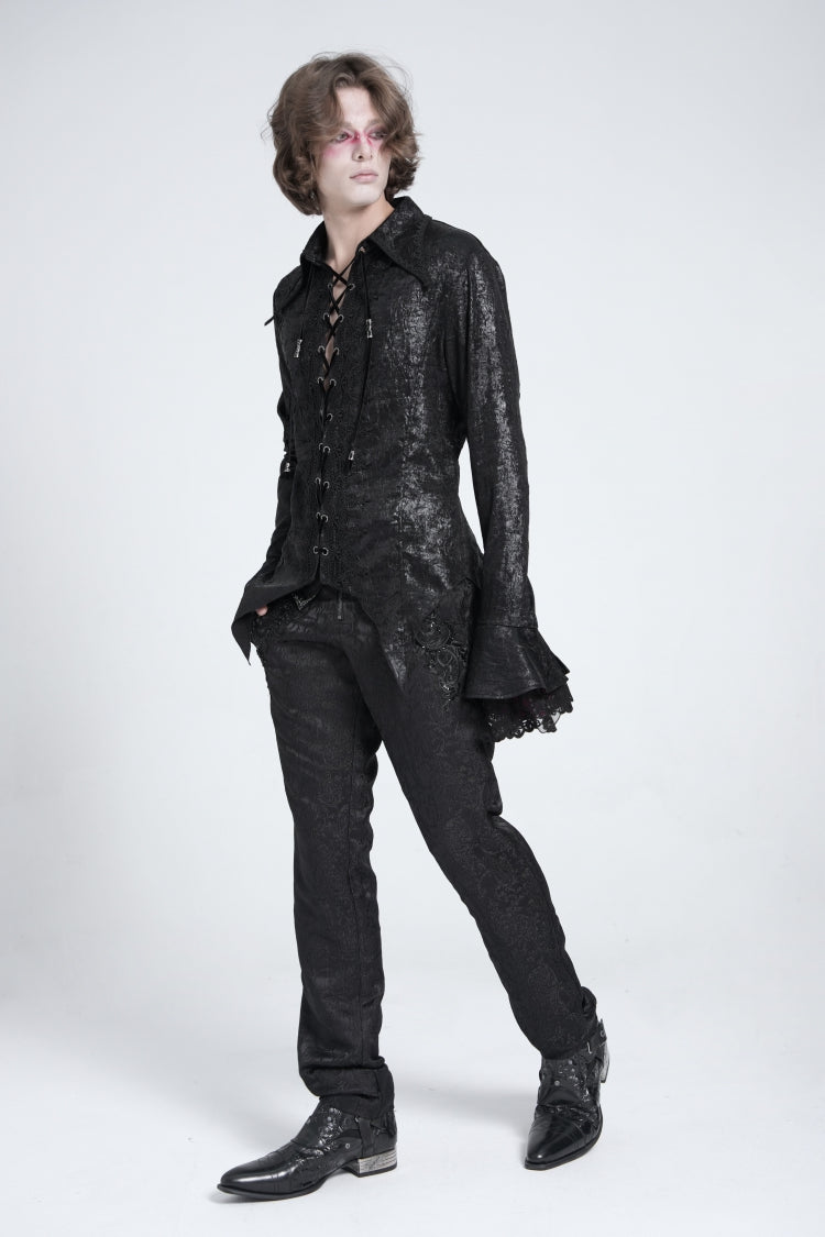 Black Long Trumpet Sleeves Lace-up Gothic Swallow-tailed Blouse