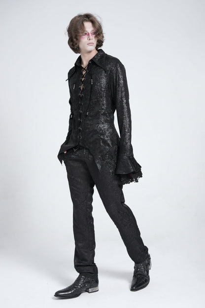 Black Long Trumpet Sleeves Lace-up Gothic Swallow-tailed Blouse