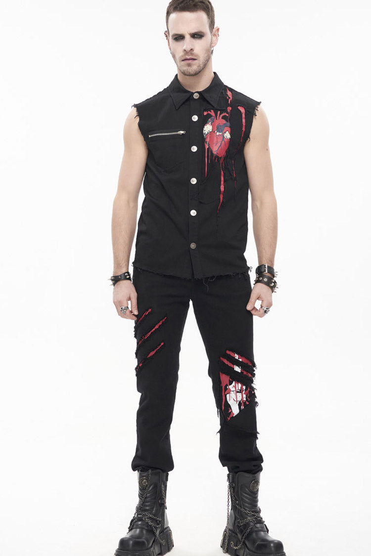 Black Punk Simple Everyday Stand Collar Print Sleeveless Shirt