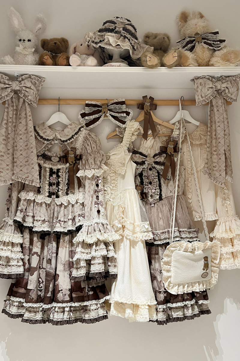 Briana Bear Print Dream Doll Lolita Dress + Jsk + Skirt + Shirt + Petticoat