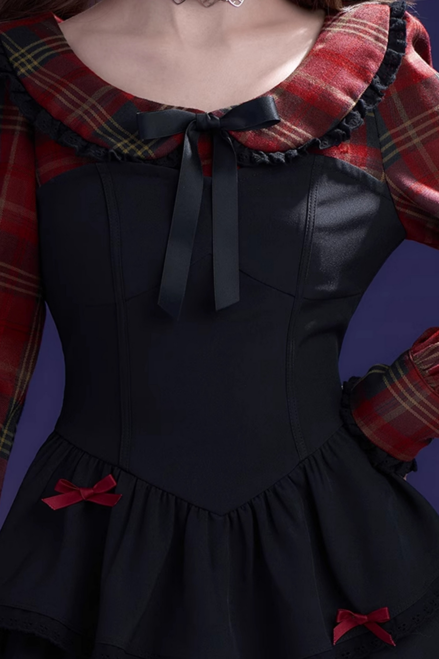Plaid Faux Two Piece Tiered Dress