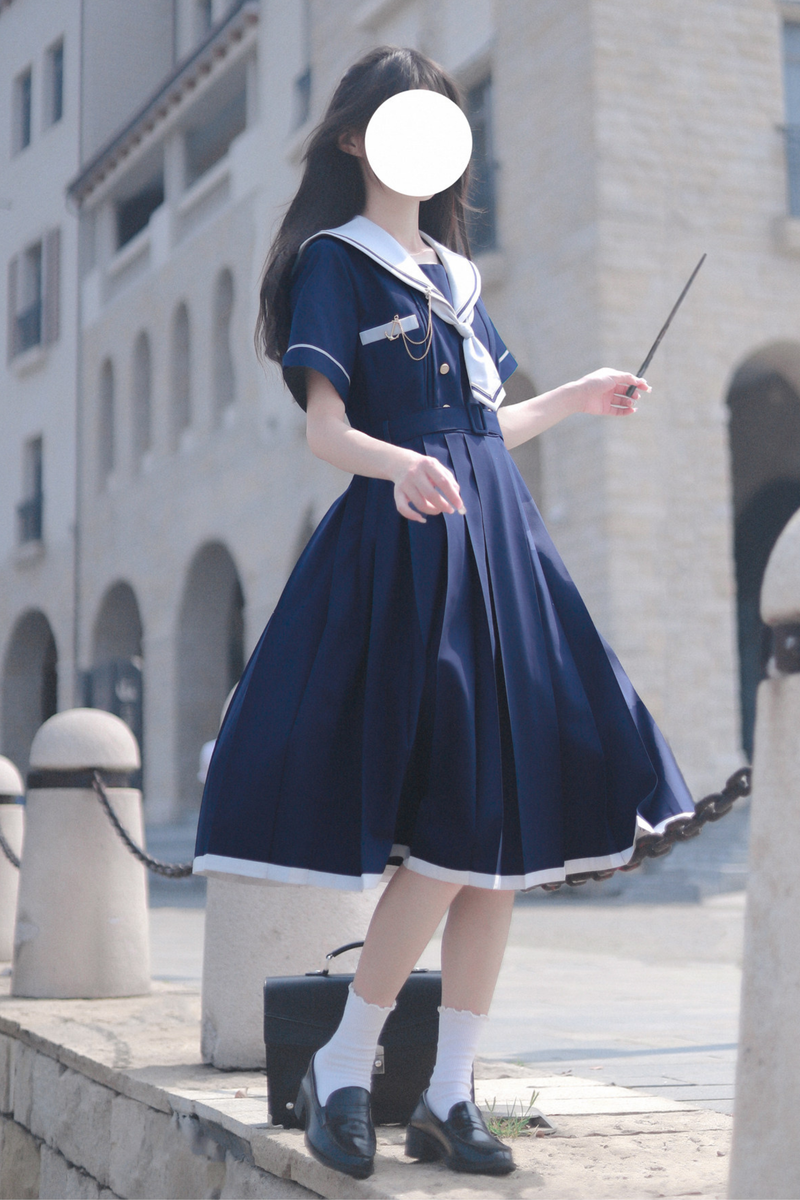 Retro College Sweet Sailor Dress + Tie + Brooch