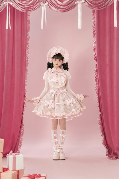 Sweetheart Lolita Suspender Skirt + Ruffle Neck Blouse + Petticoat
