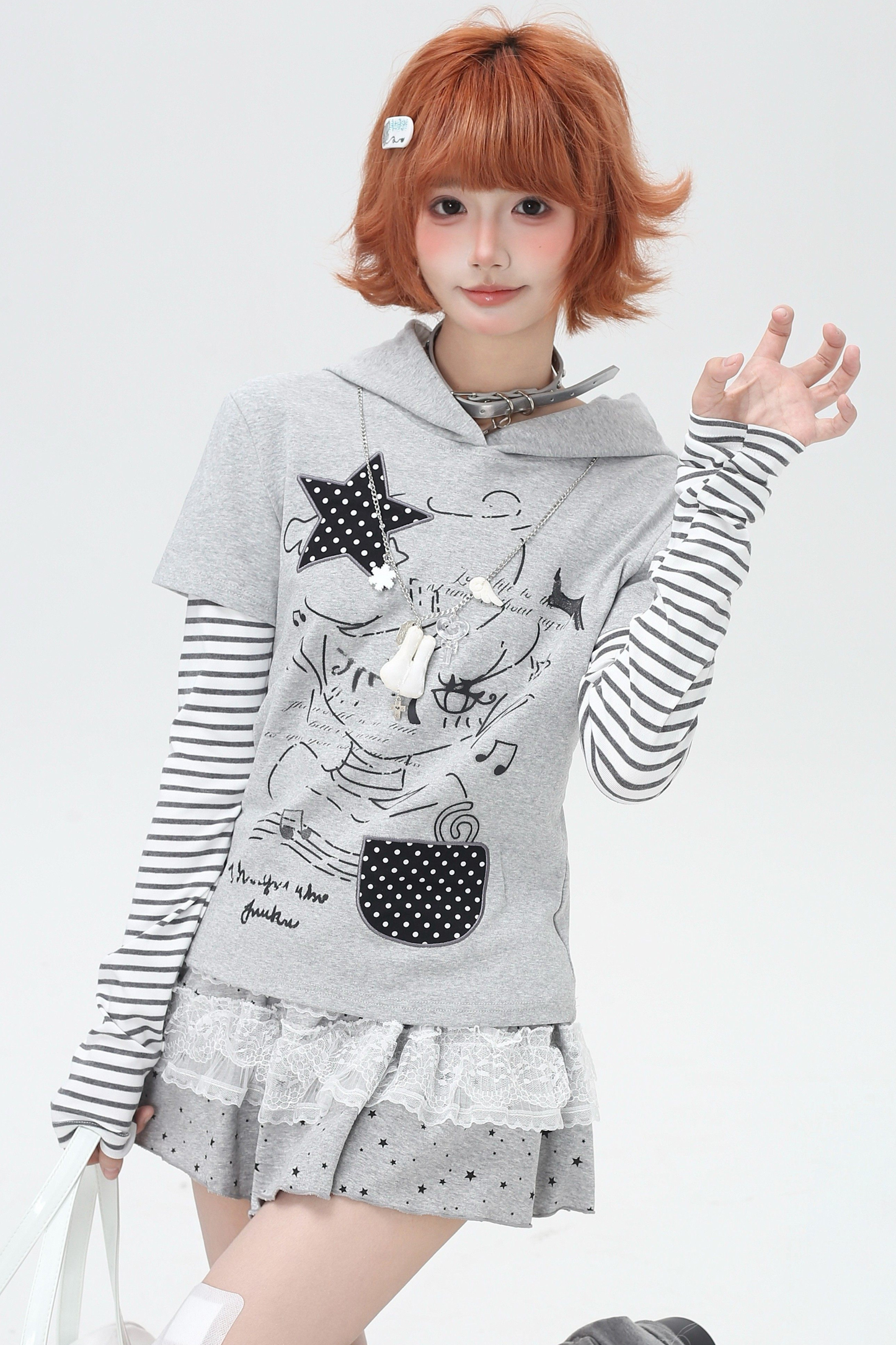 Striped Fake Two Piece Hooded Top