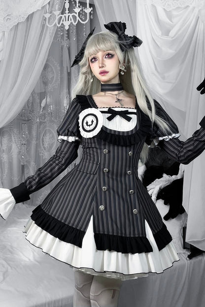Gothic Lolita Striped Dress + Headband + Clip