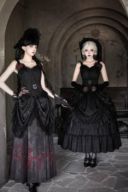 Gothic Corset Top + Short Coat + Hose + Curtain + Skirt + Flower + Bonnet