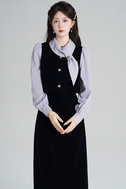 French Contrast Retro Dress