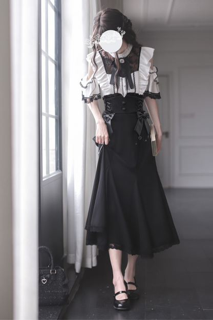 [pre-order] Off-shoulder Ruffle Tops + Mermaid Skirt + Ribbon