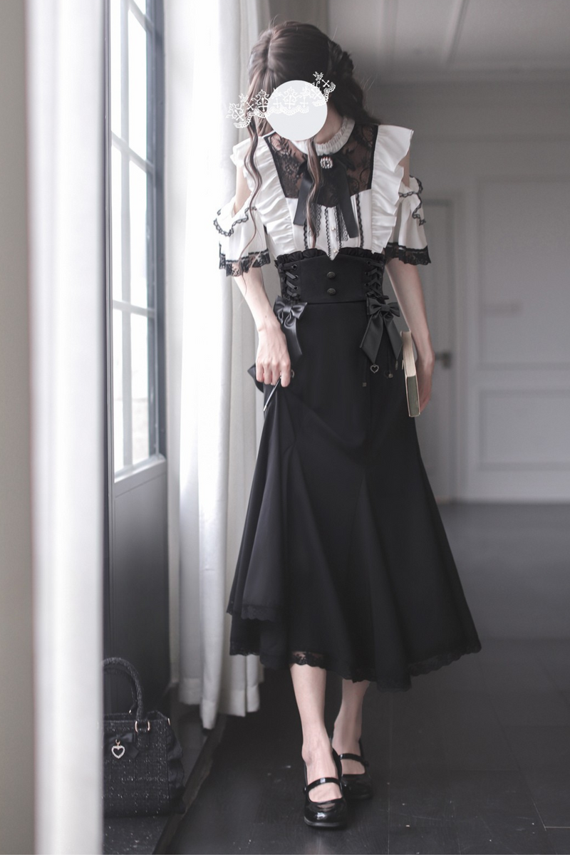[pre-order] Off-shoulder Ruffle Tops + Mermaid Skirt + Ribbon