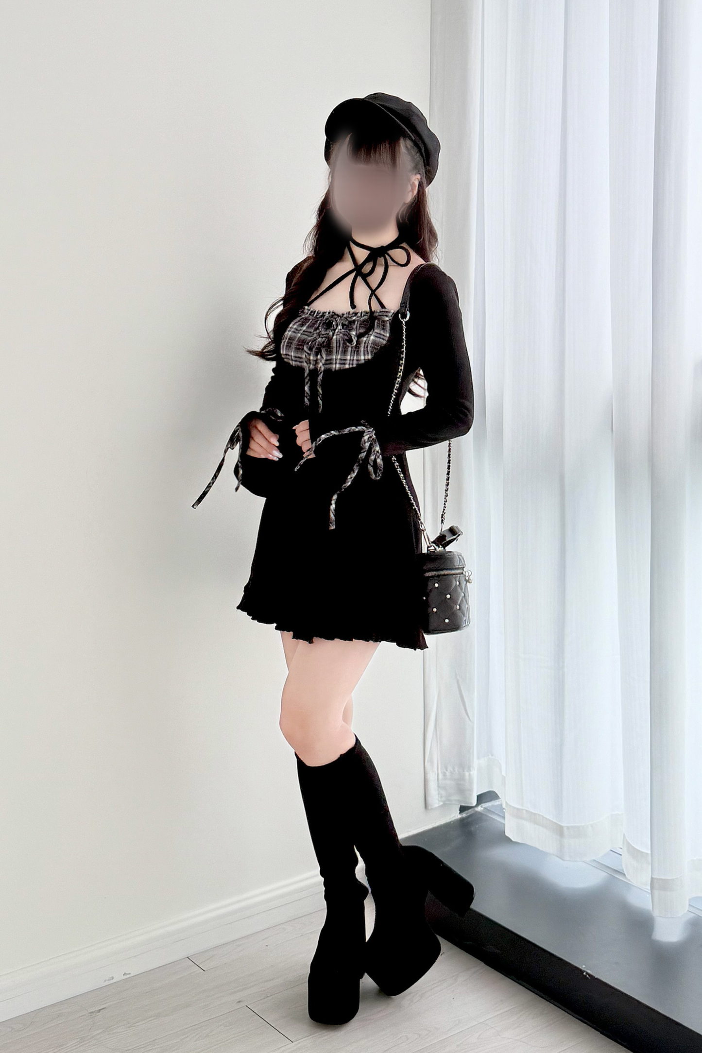 Checkered Flare Knit Dress