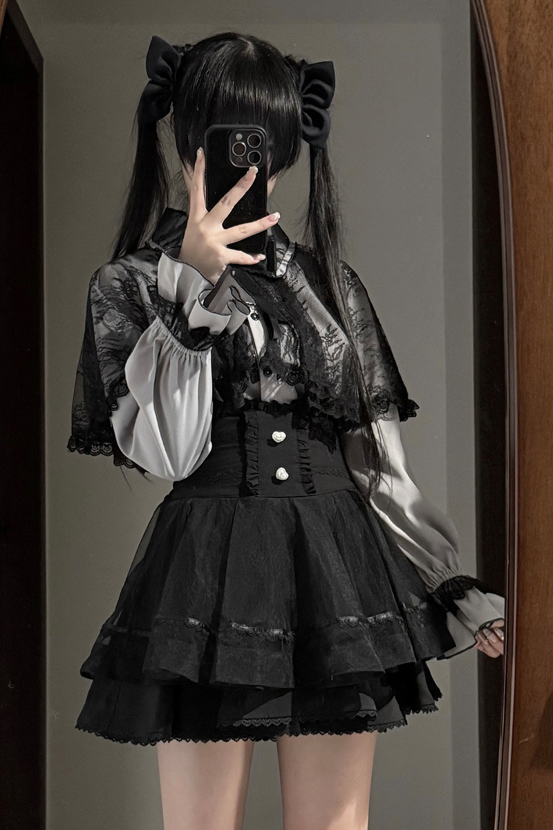 Lace Cape Two Piece Skirt + Lace Shirt