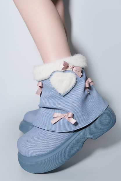 Velvet Ribbon Heart Short Boots