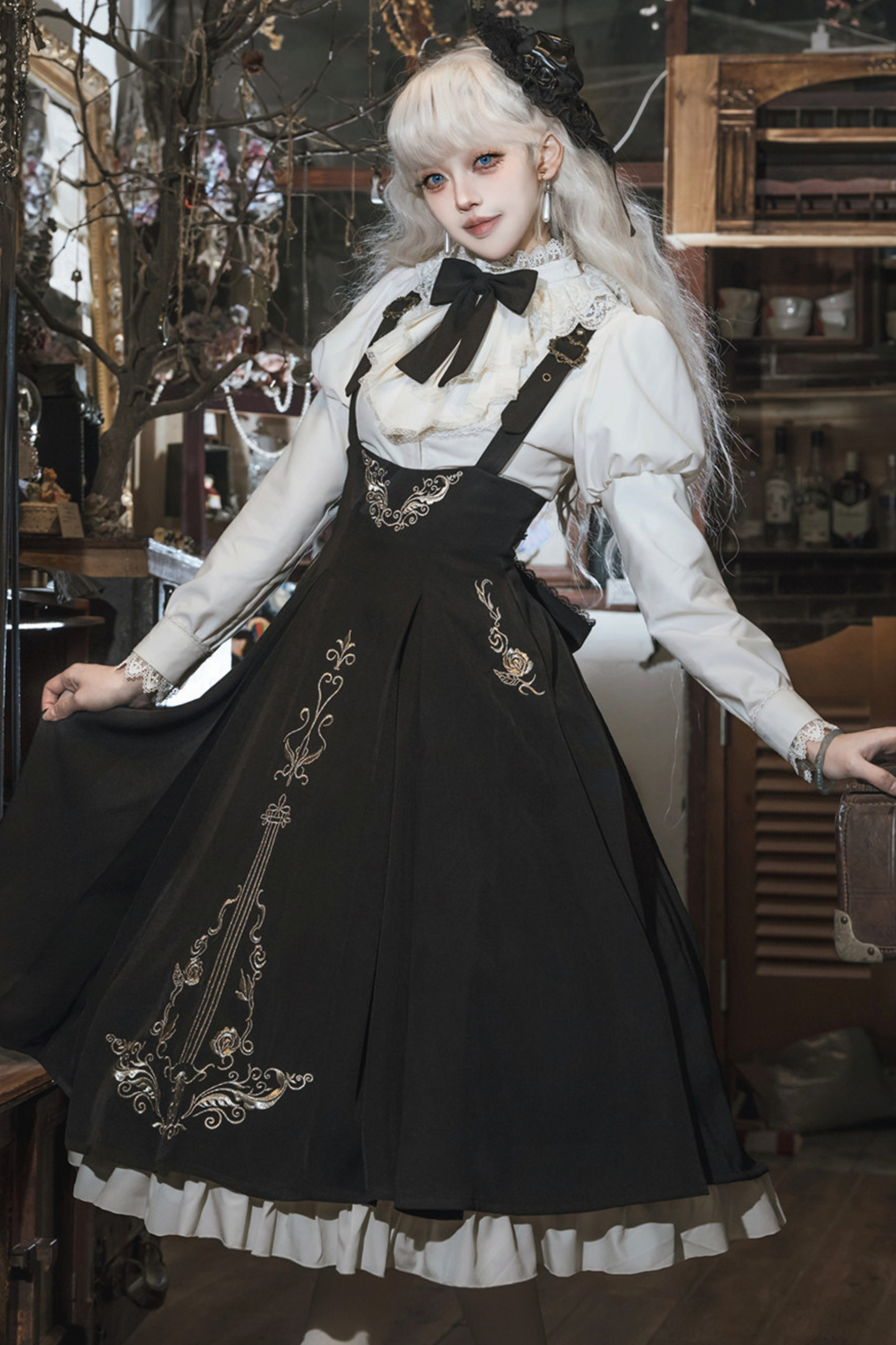 [pre-order] Gothic Dark Suspender Long Dress + Shirt + Jacket
