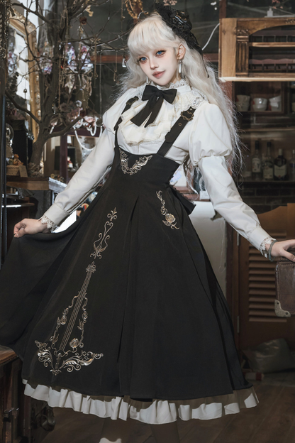 [pre-order] Gothic Dark Suspender Long Dress + Shirt + Jacket