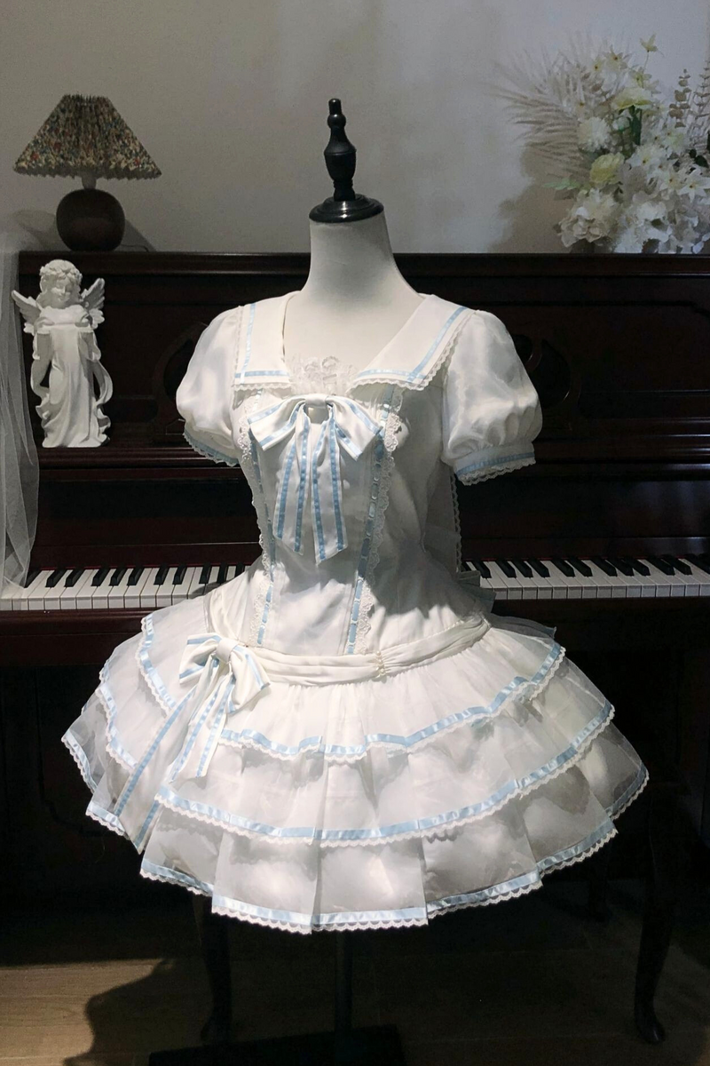 [pre-order] Sea Salt Rabbit Aqua Sailor Dress Set + Headband + Ribbon Headband