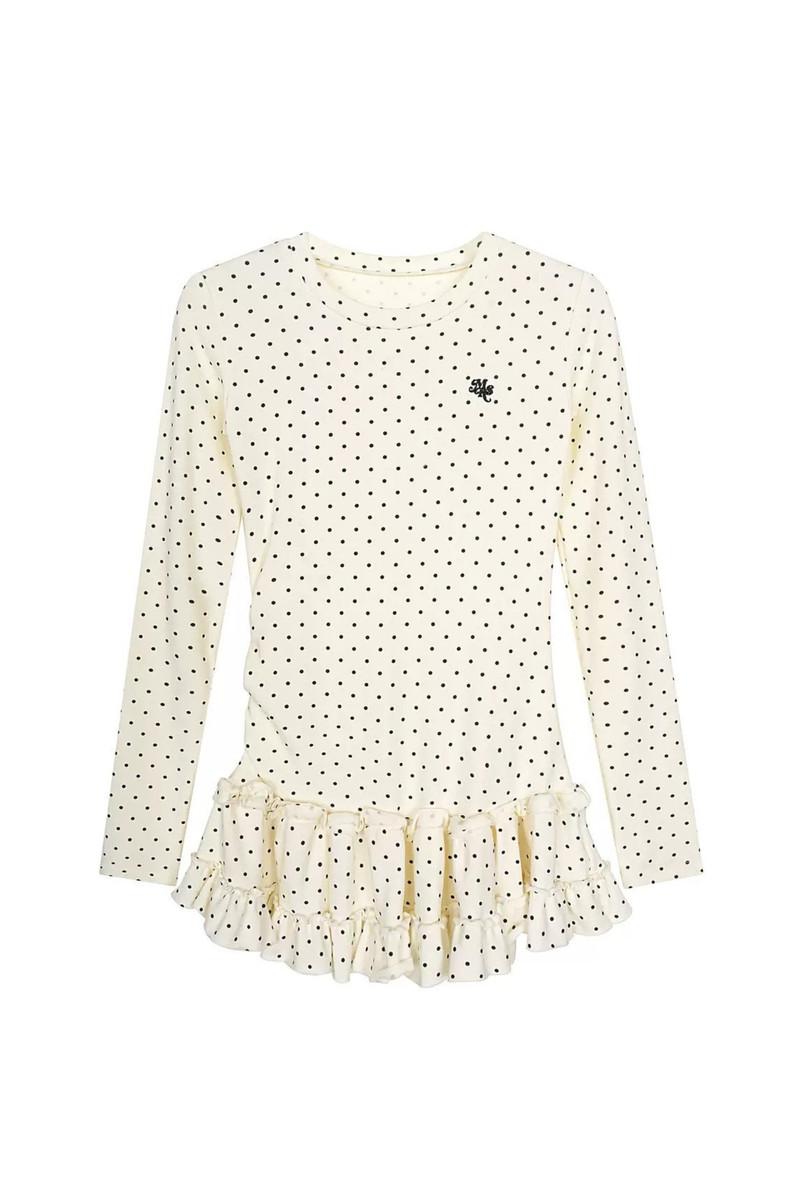 Polka Dot Slim Frill Top