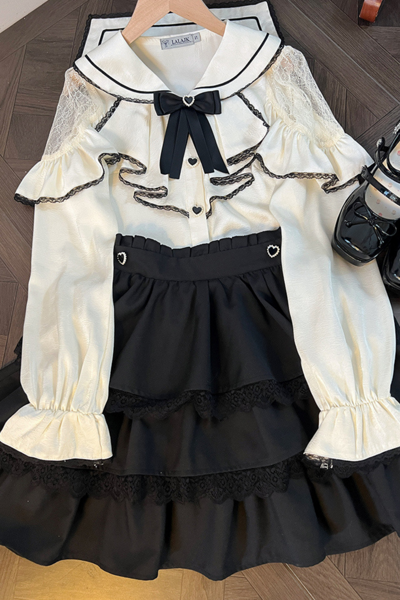 Jirai Sailor Ribbon Top + Ruffle Skirt