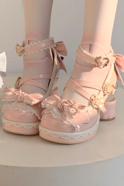 Ribbon Lace Lolita Crystal Heels