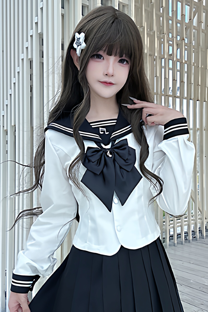 Long Sleeve Sailor Top + Skirt + Ribbon