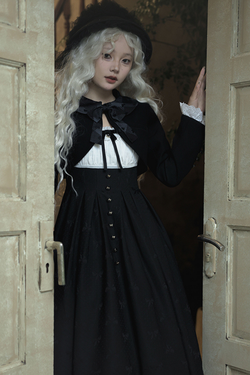 Silent Manor Dark Lolita Princess Jumper Skirt + Ribbon Collar Ruffle Jacket
