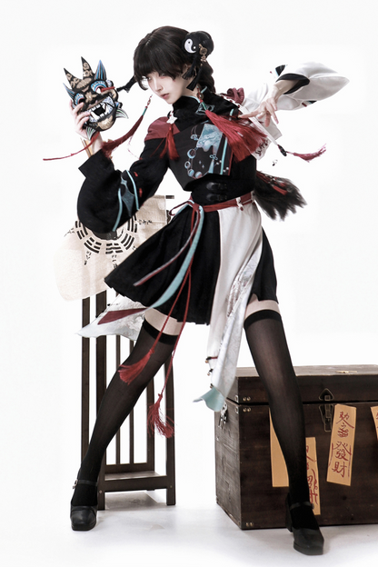 Devil's Chinese-style Jacket + Camisole + Pleated Skirt + Skirt Curtains