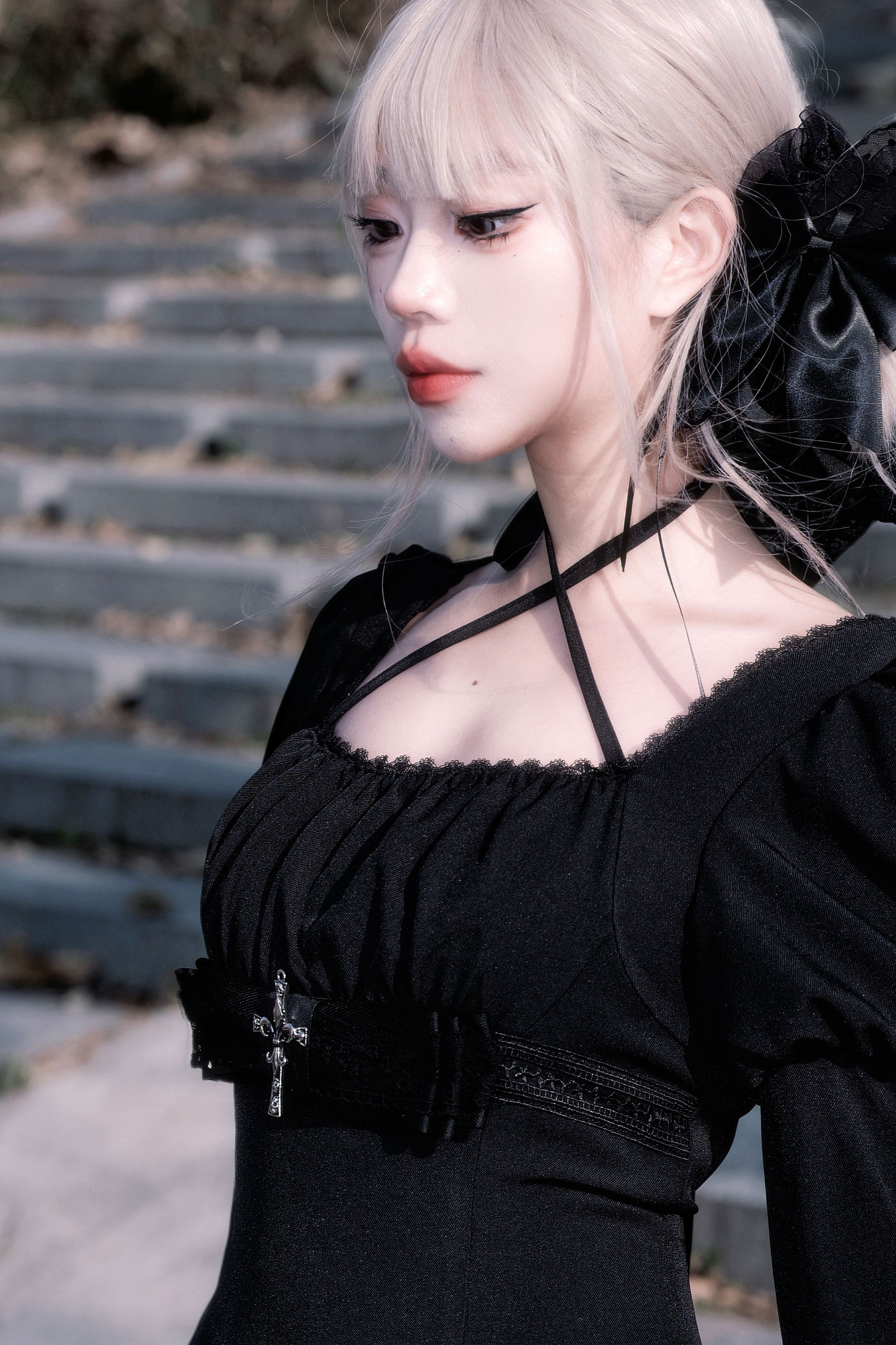 Dark Gothic Girl Flared Dress