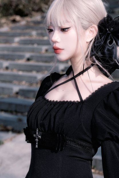 Dark Gothic Girl Flared Dress