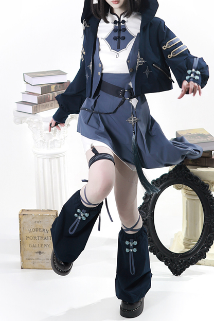 Subculture Cat Ear Hooded Jacket + Asymmetrical Dress + Leg Warmers + Ring