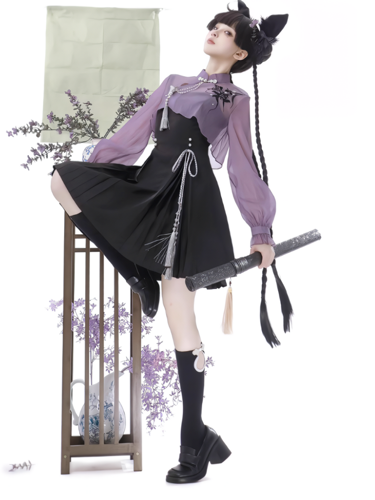 Chinese-style Embroidery Short Top + Suspender Skirt Suit