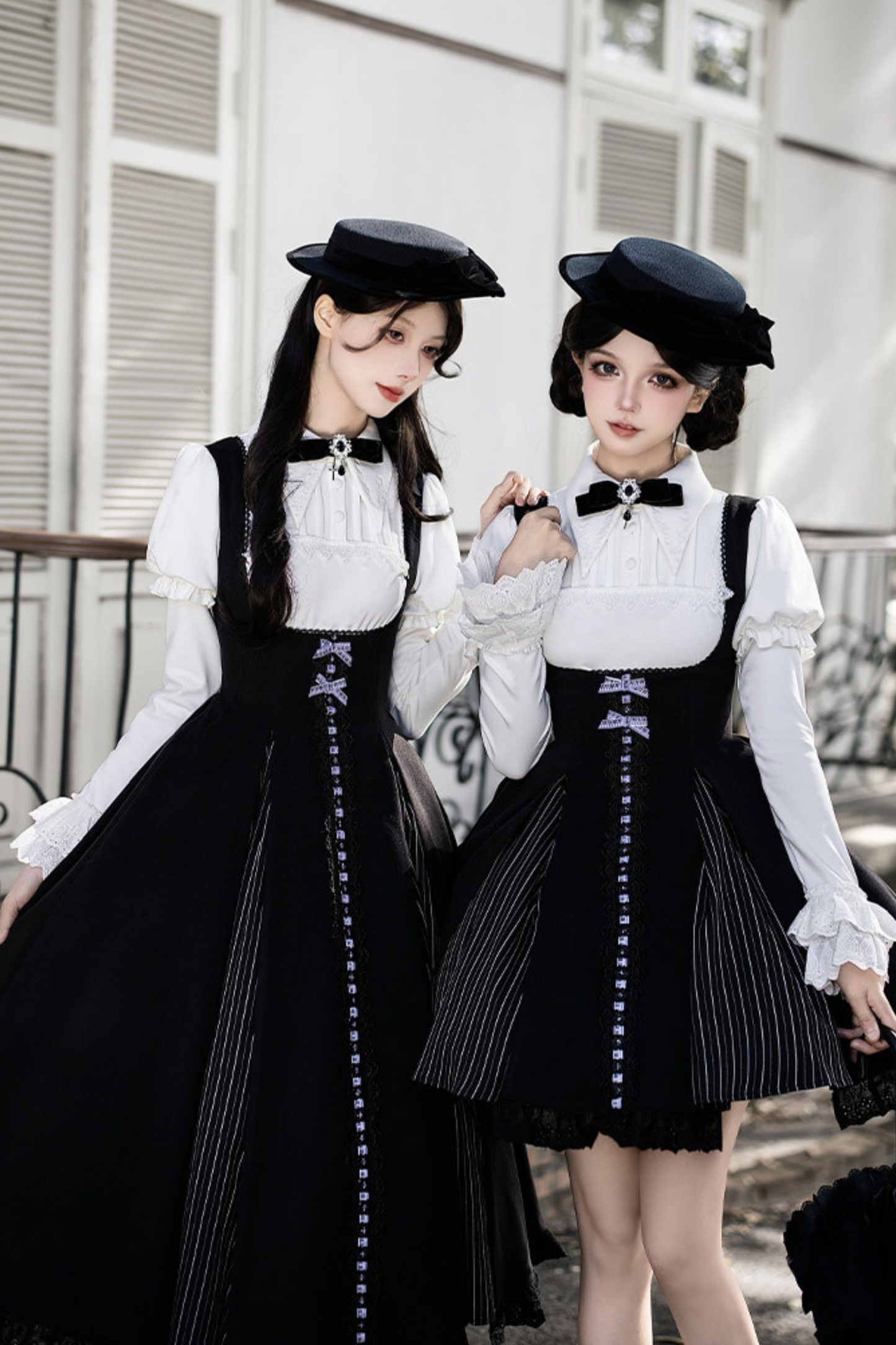 Sweet Lolita Flare Jumper Skirt + Tops + Hat + Ribbon + Collar
