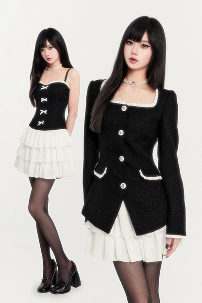 Ribbon Tweed Vest Dress Set