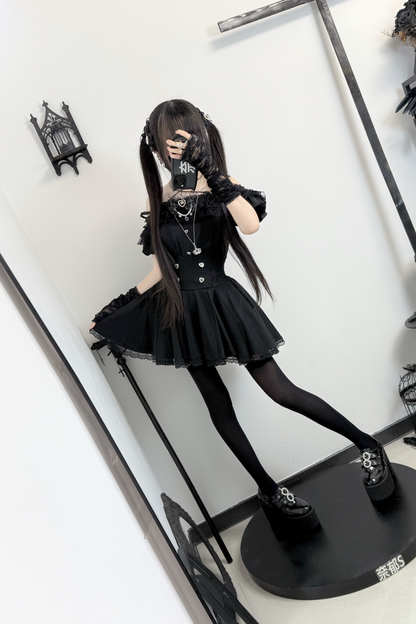[pre-order] Jirai Off Shoulder Top + Flare Skirt + Ribbon