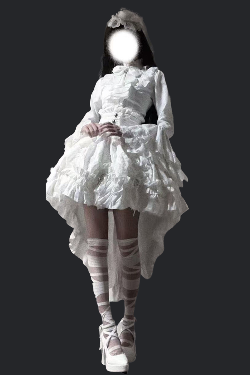 [pre-order Deadline: March 31] Cross Nocturne Gothic Dark Stripe Layered Top + Cross Rose Stripe Pull Up Skirt