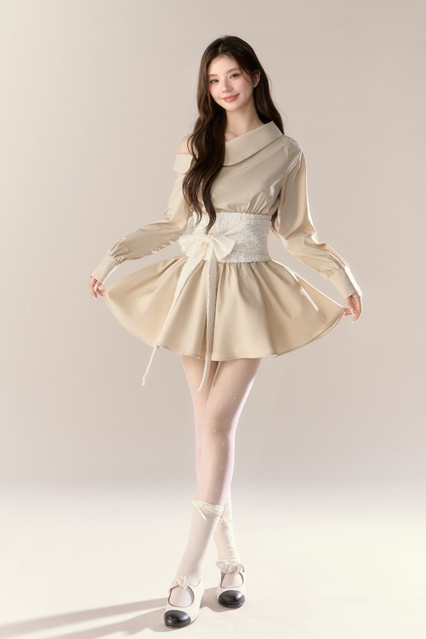 Heartbeat Signal Off Shoulder Shirt Dress