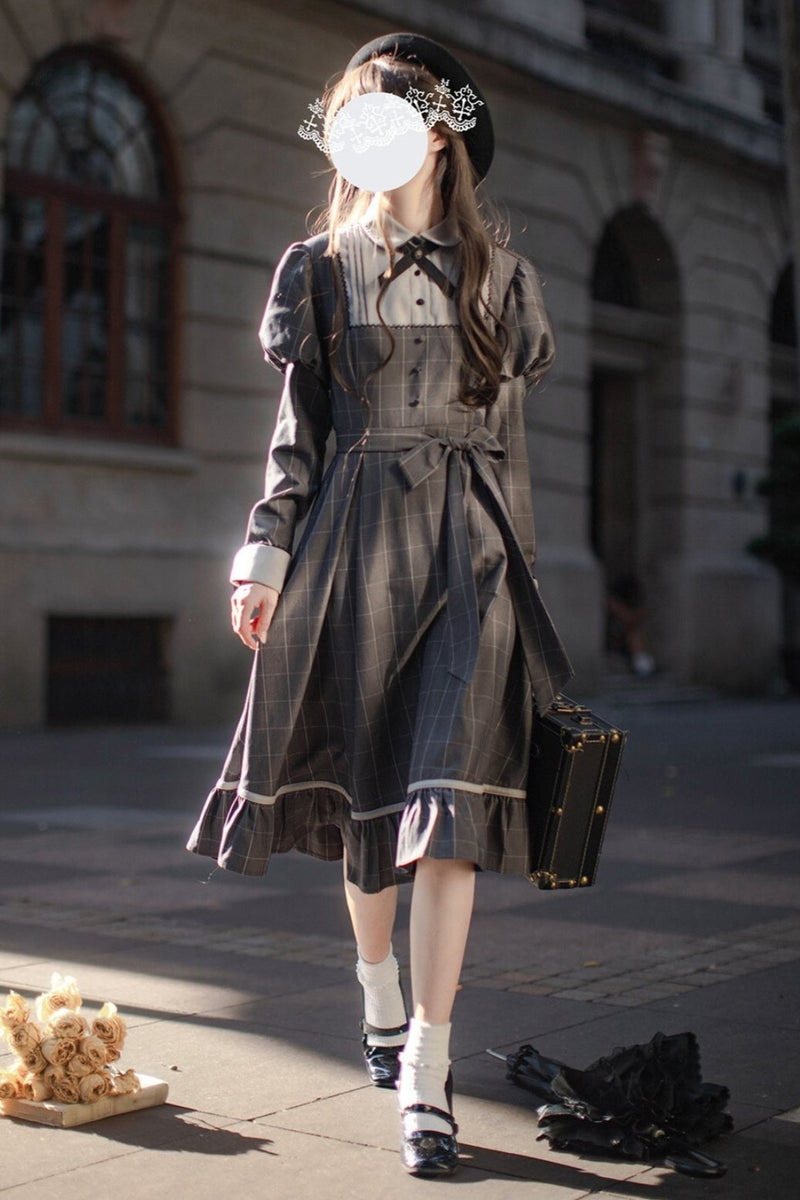 [pre-order] Gray Check Waist Dress