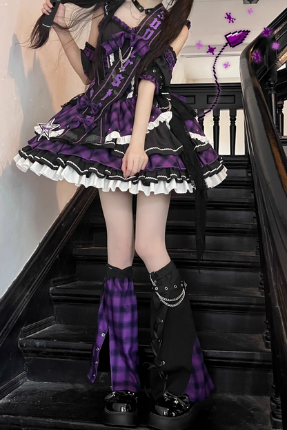 Dark Series Plaid Lolita Dress + Headband + Tail