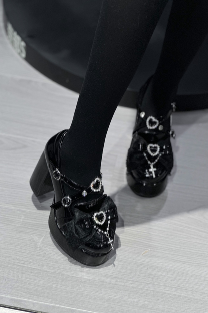 Stone Heart Ribbon Platform Shoes