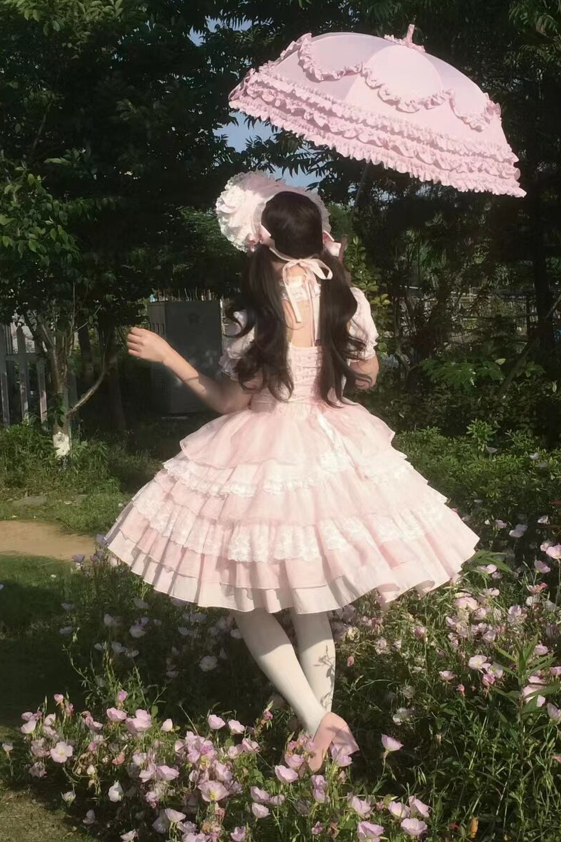 Sweetheart Ruffle Ribbon Lolita Dress + Bnt + Necklace + Princess Sleeve