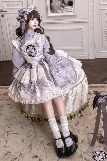 Chinese-style Stand Collar Jacket + Suspender Dress + Hairband