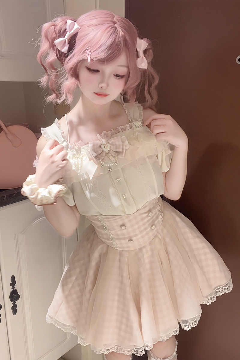 [pre-order] Mass Production Off-shoulder Top + High Waist Skirt