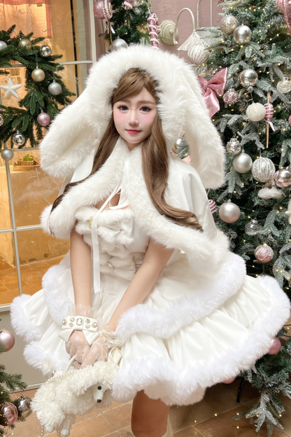 Angora Fur Princess Dress + Rabbit Cape + Sheer Tail