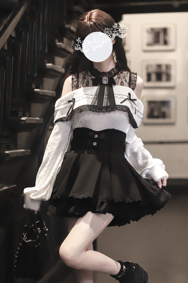 Ribbon Knit Off the Shoulder + Mermaid Skirt + Short Skirt + Ribbon