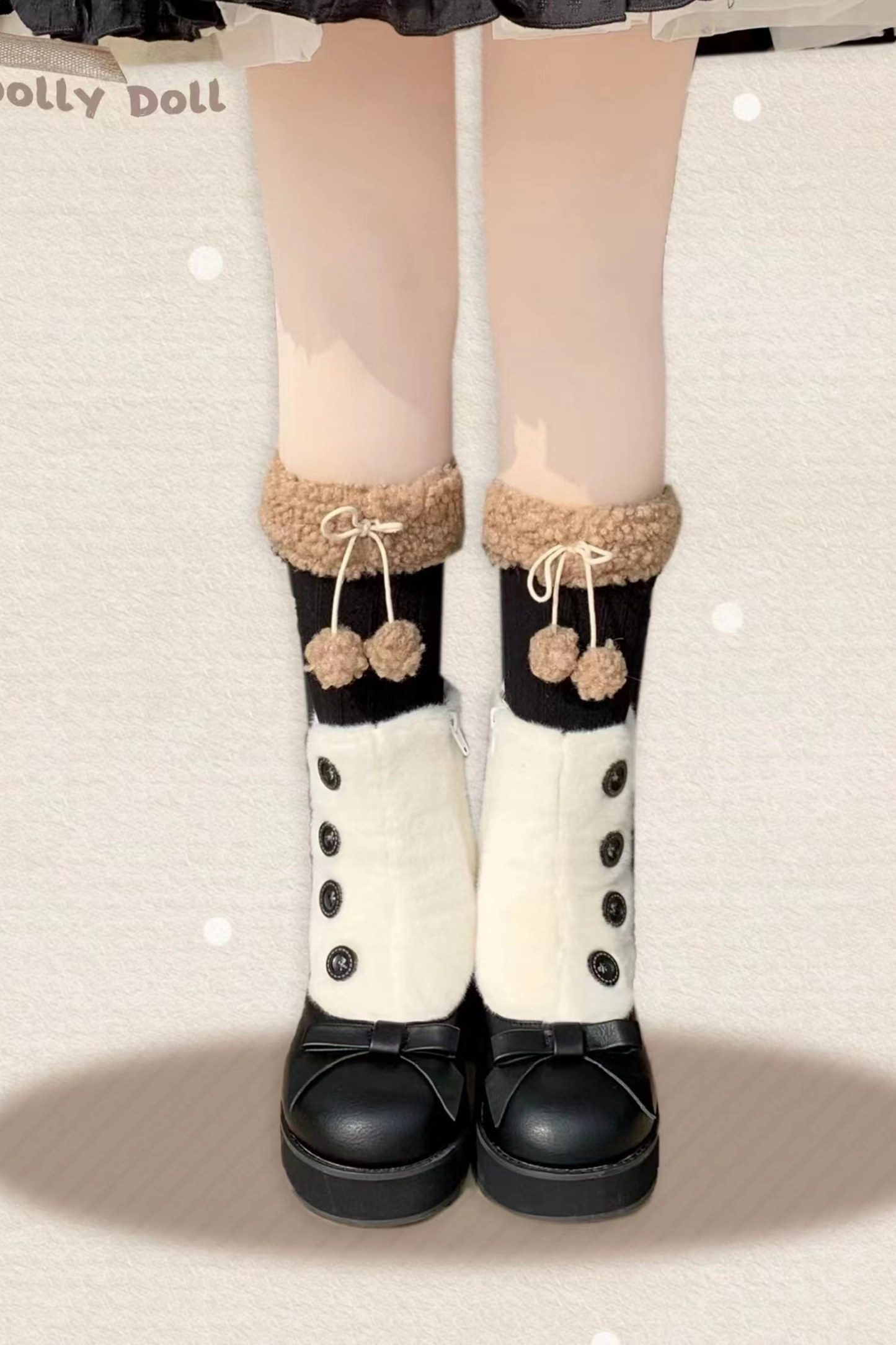 [pre-order] Retro Button Fur Socks Cover Fake Design Boots