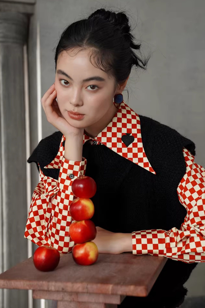 Retro Plaid Playing Card Design Blouse