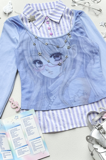 Anime Girl Striped Two Piece Top
