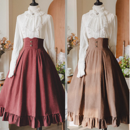 Classical Retro Blouse + Colored Vest + Flared Long Skirt